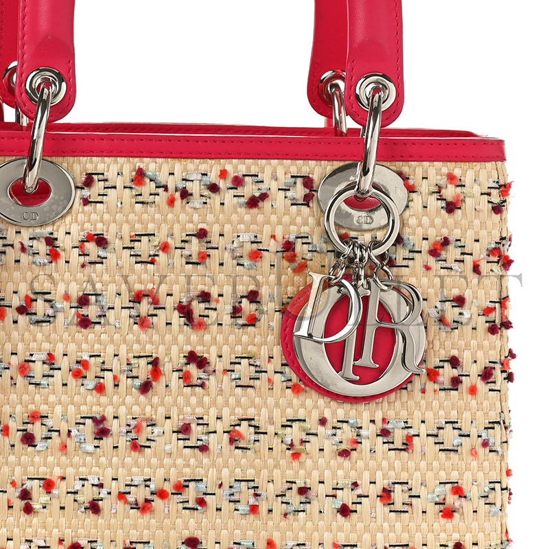 DIOR RAFFIA TWEED MEDIUM LADY DIOR PINK BEIGE (24*20*12.1cm)
